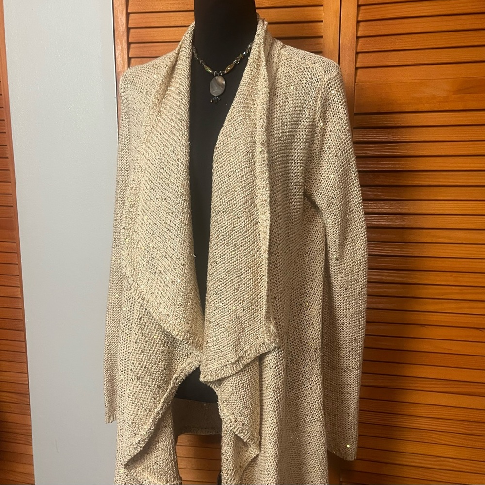 Willi Smith Beige / Gold Sequins Open Front Cardigan